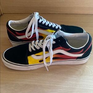 Vans Old Skool Flame Men 7.5 Women 9 Black and Yellow Sneakers